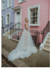 Spaghetti Straps Ivory Lace Tulle Blush Lining Romantic Wedding Dress